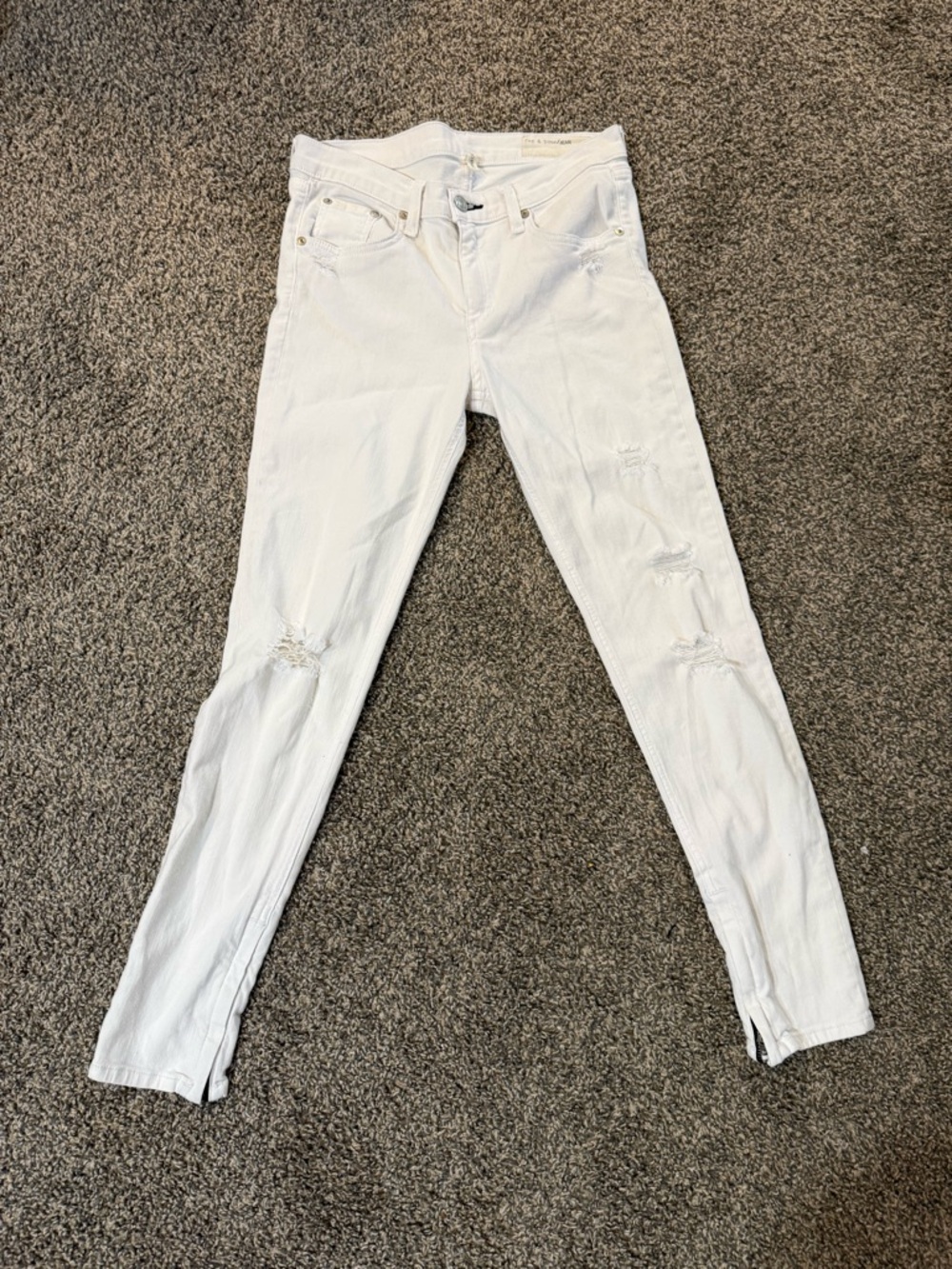 rag & bone White Skinny Jeans with Subtle Distressing